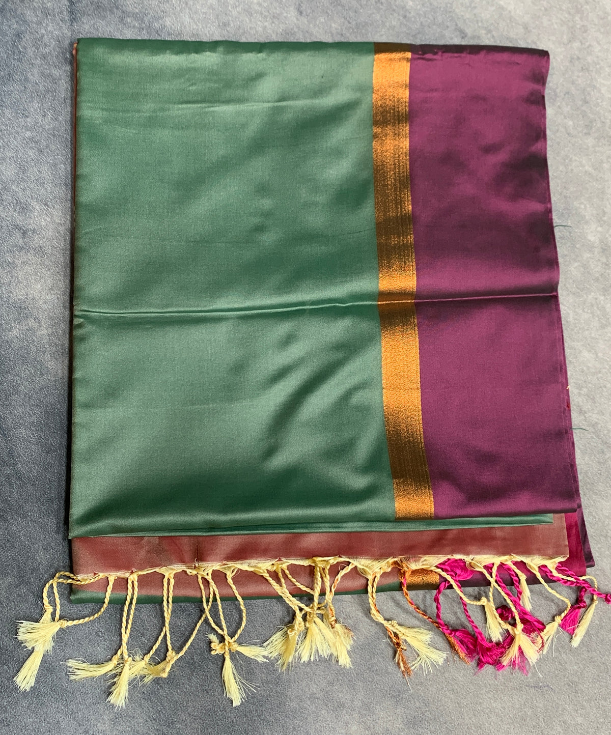 Art Silk Saree Pista Green Colour with Magenta and Copper Border