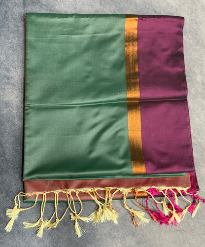 Art Silk Saree Pista Green Colour with Magenta and Copper Border