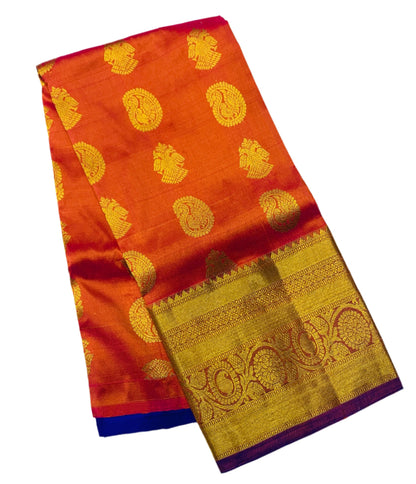 Dual Shade Pure Kanchipuram Kids Pattu Pavadai with Contrast border for age 2 to 5