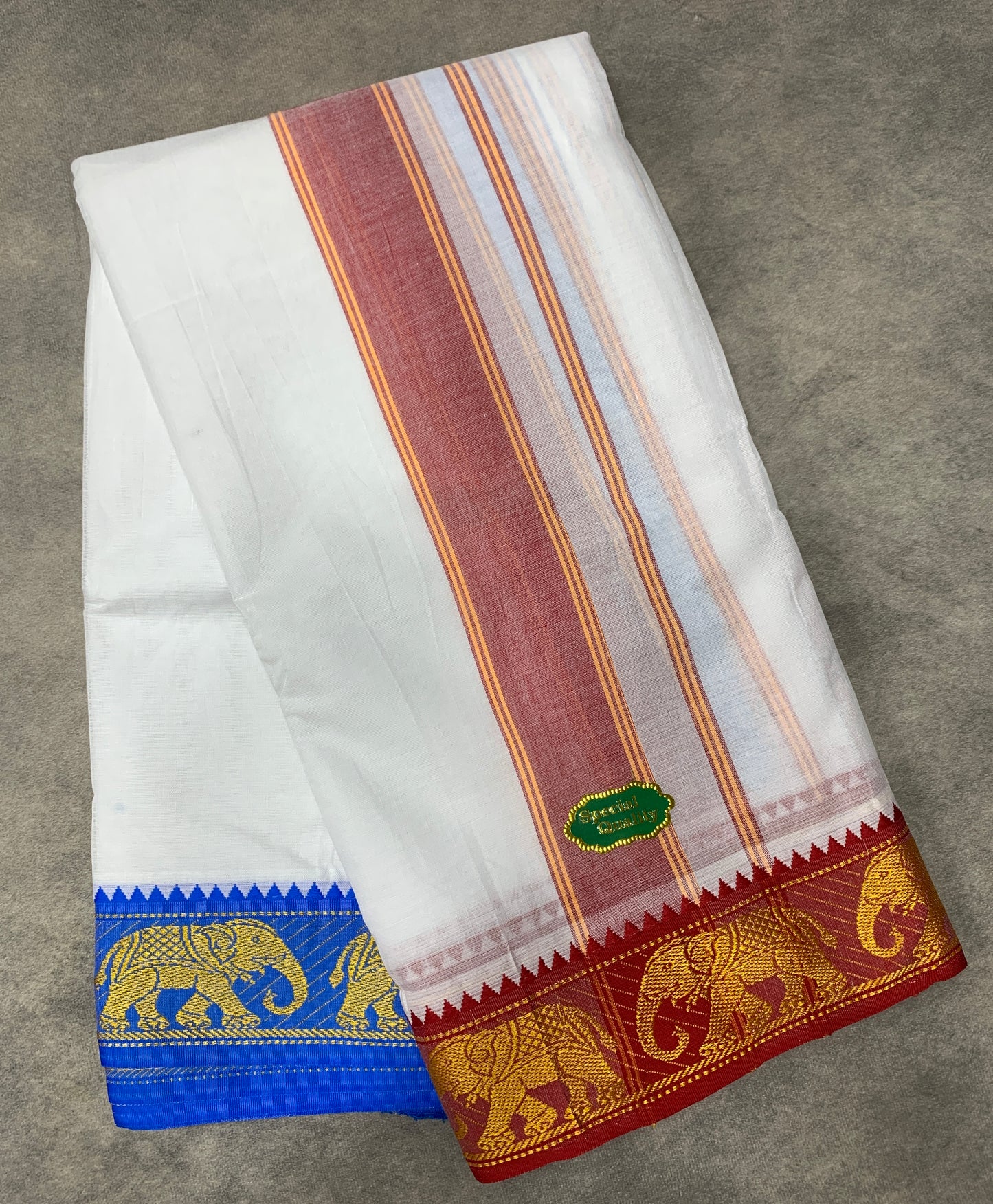 9X5 Cotton Dhoti White Colour with Red and Blue Border with Angavastarm
