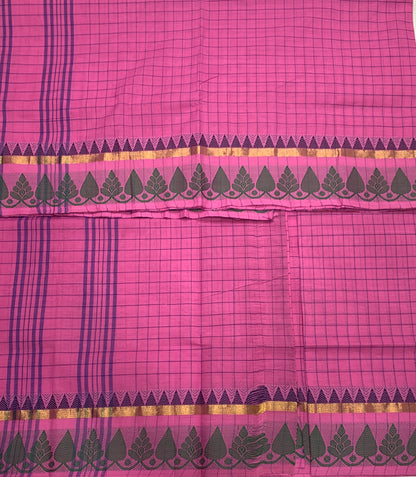 Chettinad Cotton Saree Pink Shade with Floral Design Border