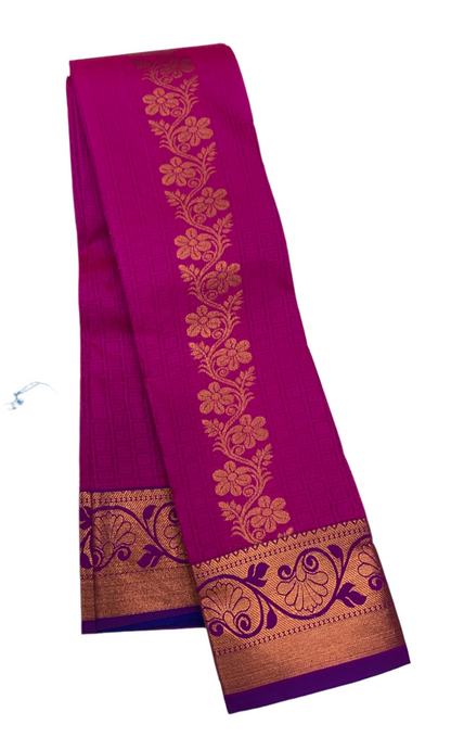 Vegan Silk Saree Pink Colour with Copper with Purple Border