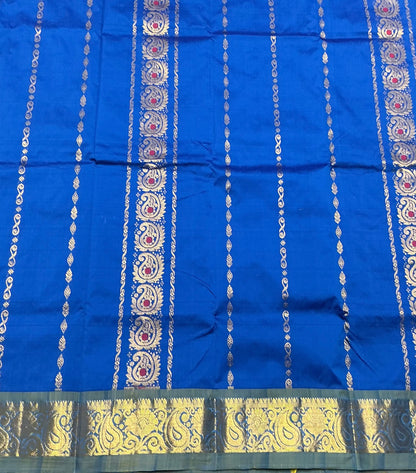 Sky Blue Shade Semi silk Kids Pattu Pavadai with Contrast border for age 5 to 10