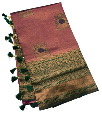 Art Silk Saree Beetroot Pink Colour with Green Border