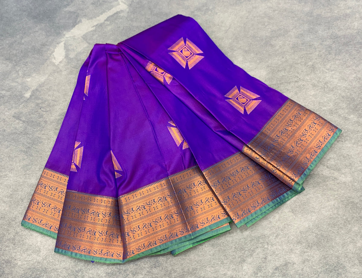 Soft Silk Casual Saree Purple Colour with Green Colour Border