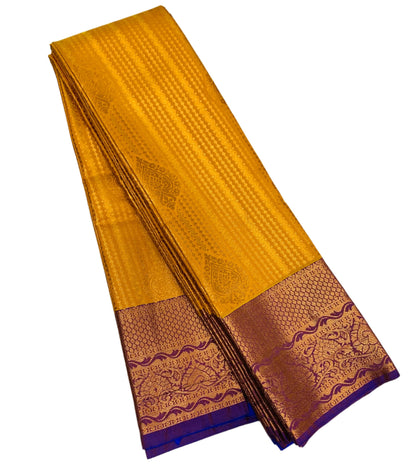 Vegan Silk Saree Yellow shade with Copper Border