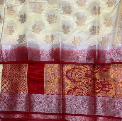 Tussar Saree Off White Colour with Red Border