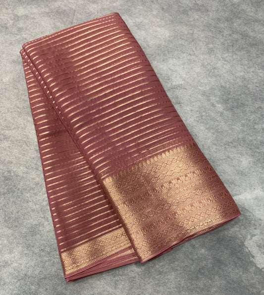 Georgette Saree Onion Pink Colour with Sliver Floral Design Border