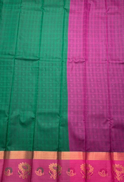 Synthetic Cotton Saree Green Shade with Pink Border