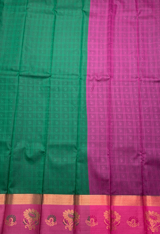 Synthetic Cotton Saree Green Shade with Pink Border