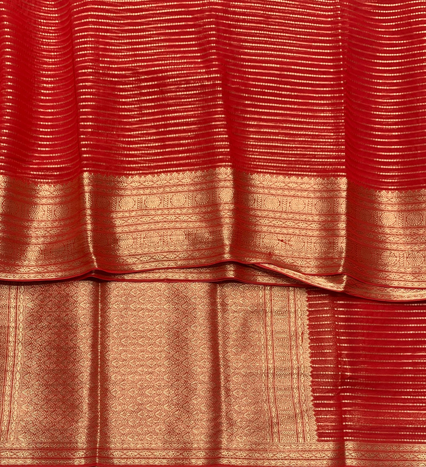 Georgette Saree Red Colour with Sliver Floral Design Border
