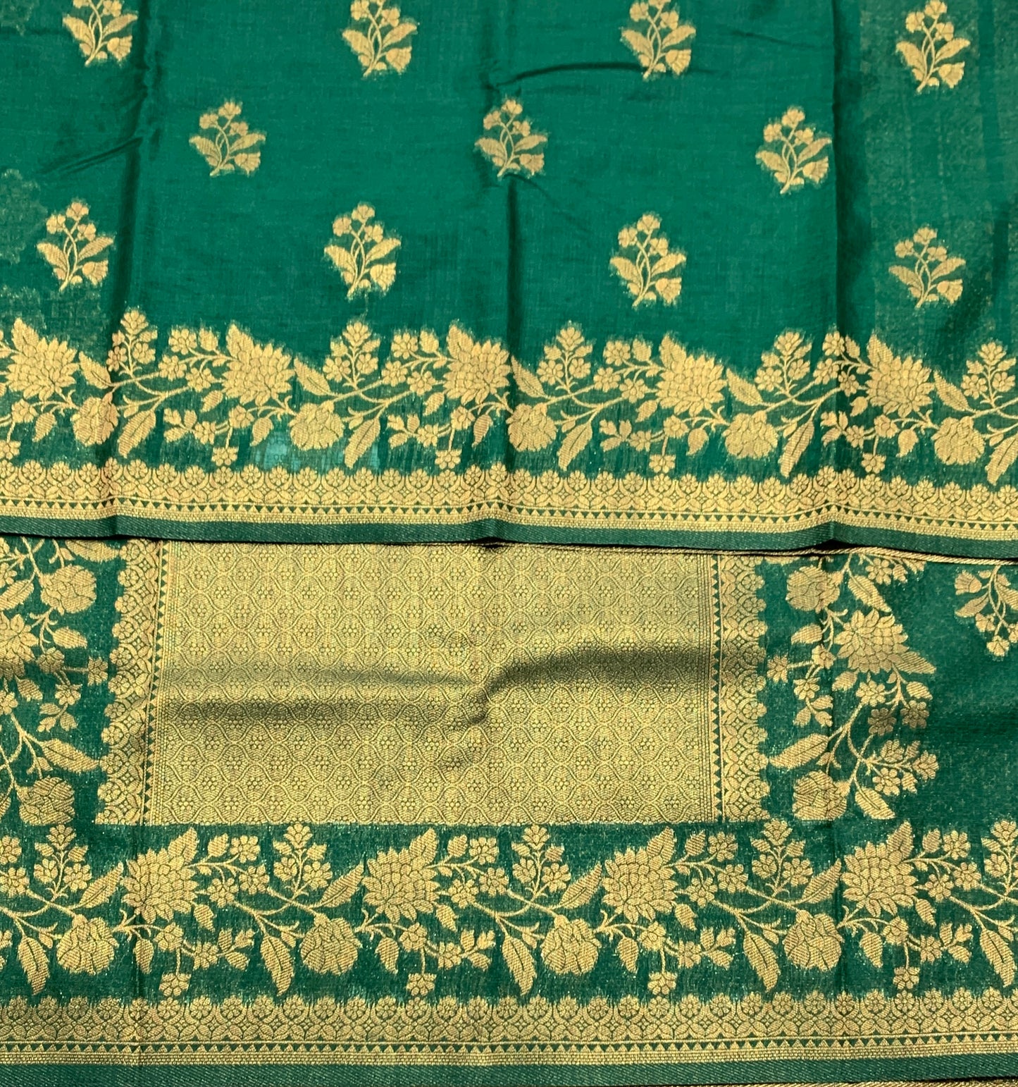Kora Silk Saree Green Colour with Flower Design Border