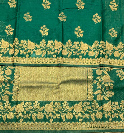 Kora Silk Saree Green Colour with Flower Design Border