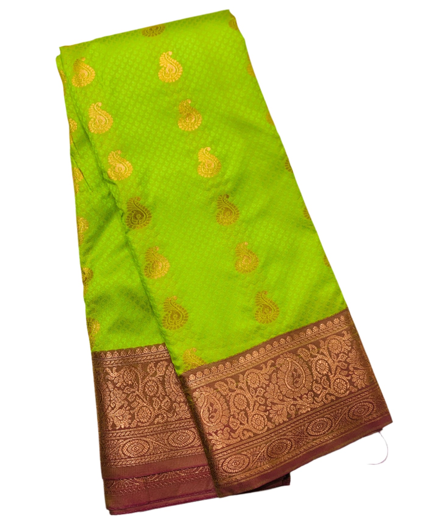 Vegan Silk Saree Apple Green shade with Brown Border