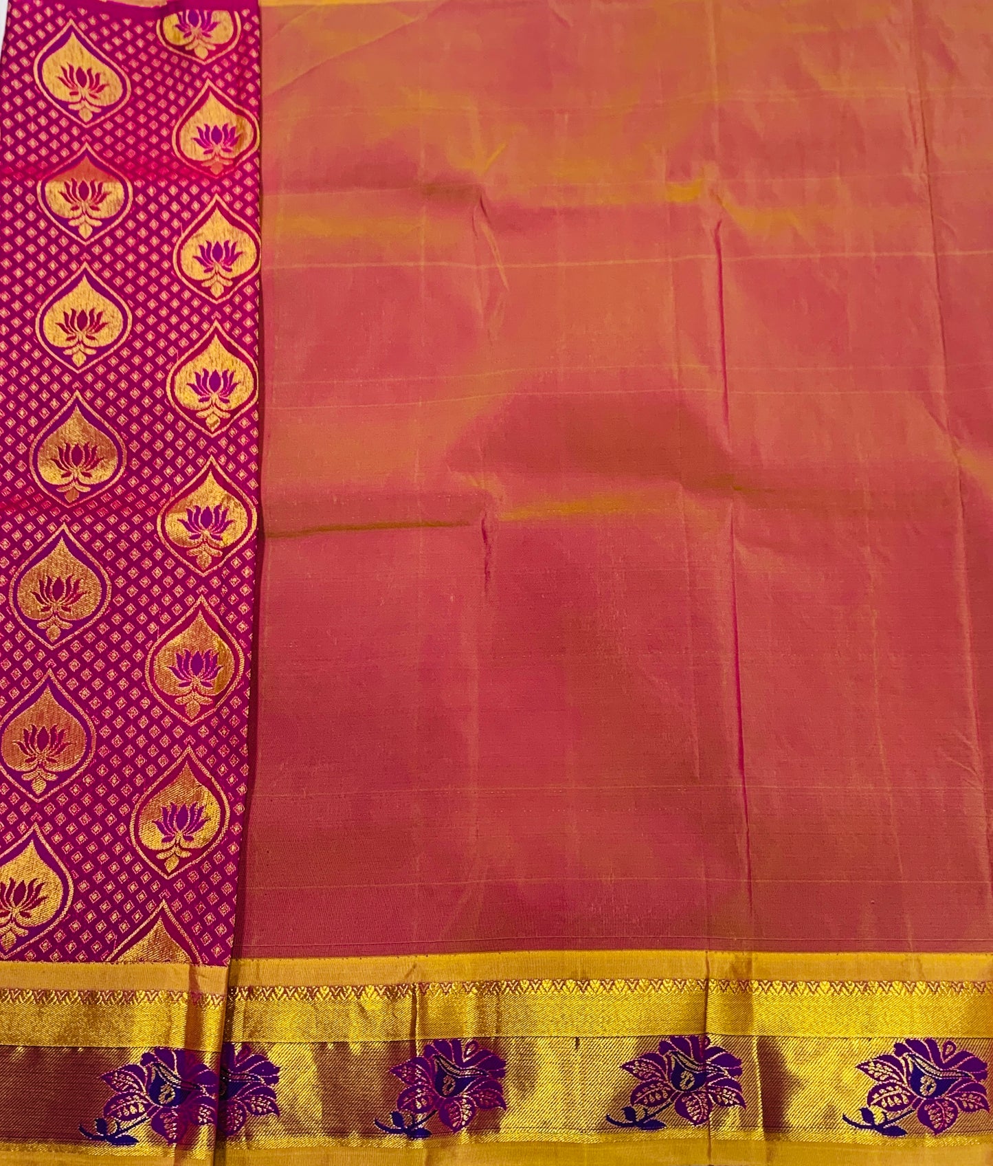 Pink Shade Vegan Silk Kids Pattu Pavadai with contrast border for newborn to 2 Years