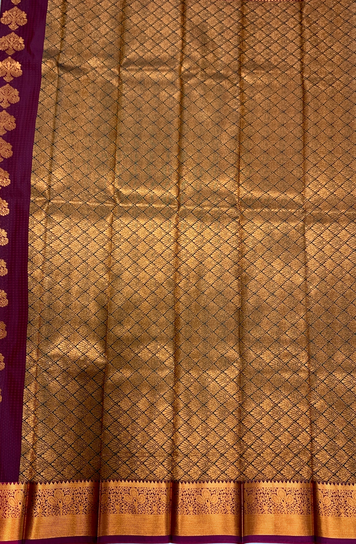 Vegan Silk Saree Brown Colour with Copper Border