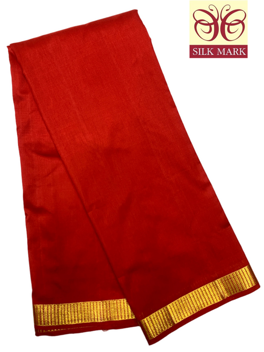 Pure Kanchipuram Silk Red Colour with Golden Zari Border