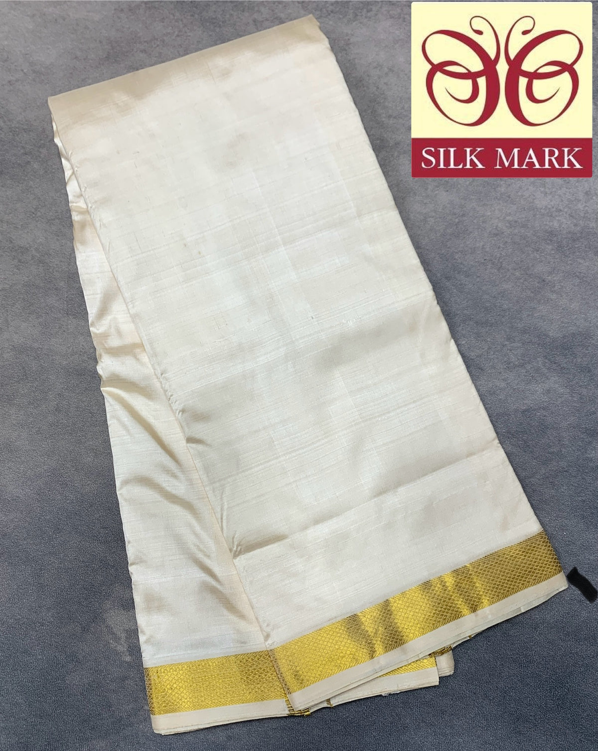 9X5 Pure Silk Dhoti Cream with Small Golden Zari Border