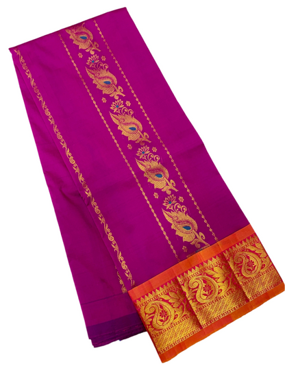 Pink shade Semi Silk Kids Pattu Pavadai with Contrast border for age above 10 years