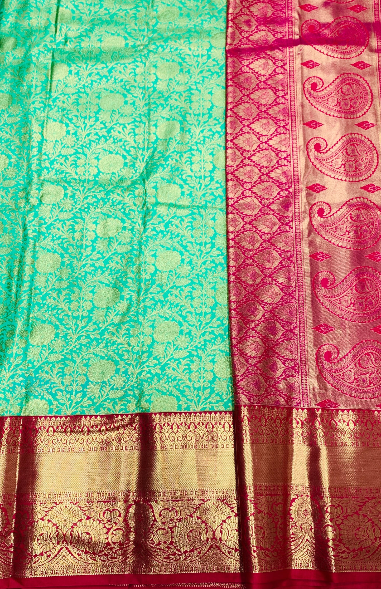 Light Green Colour Semi Silk Saree with Big Magenta Border