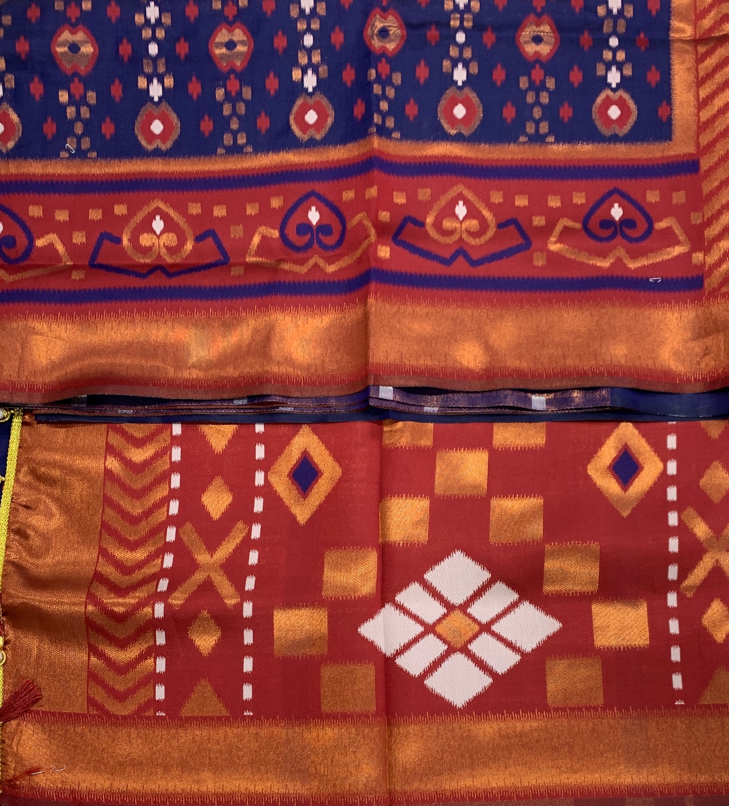 Pochampalli Semi Silk Saree Navy Blue Colour with Maroon Border