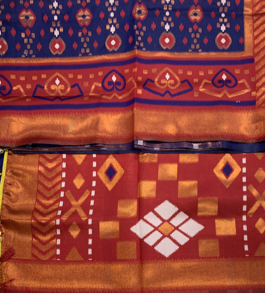 Pochampalli Semi Silk Saree Navy Blue Colour with Maroon Border