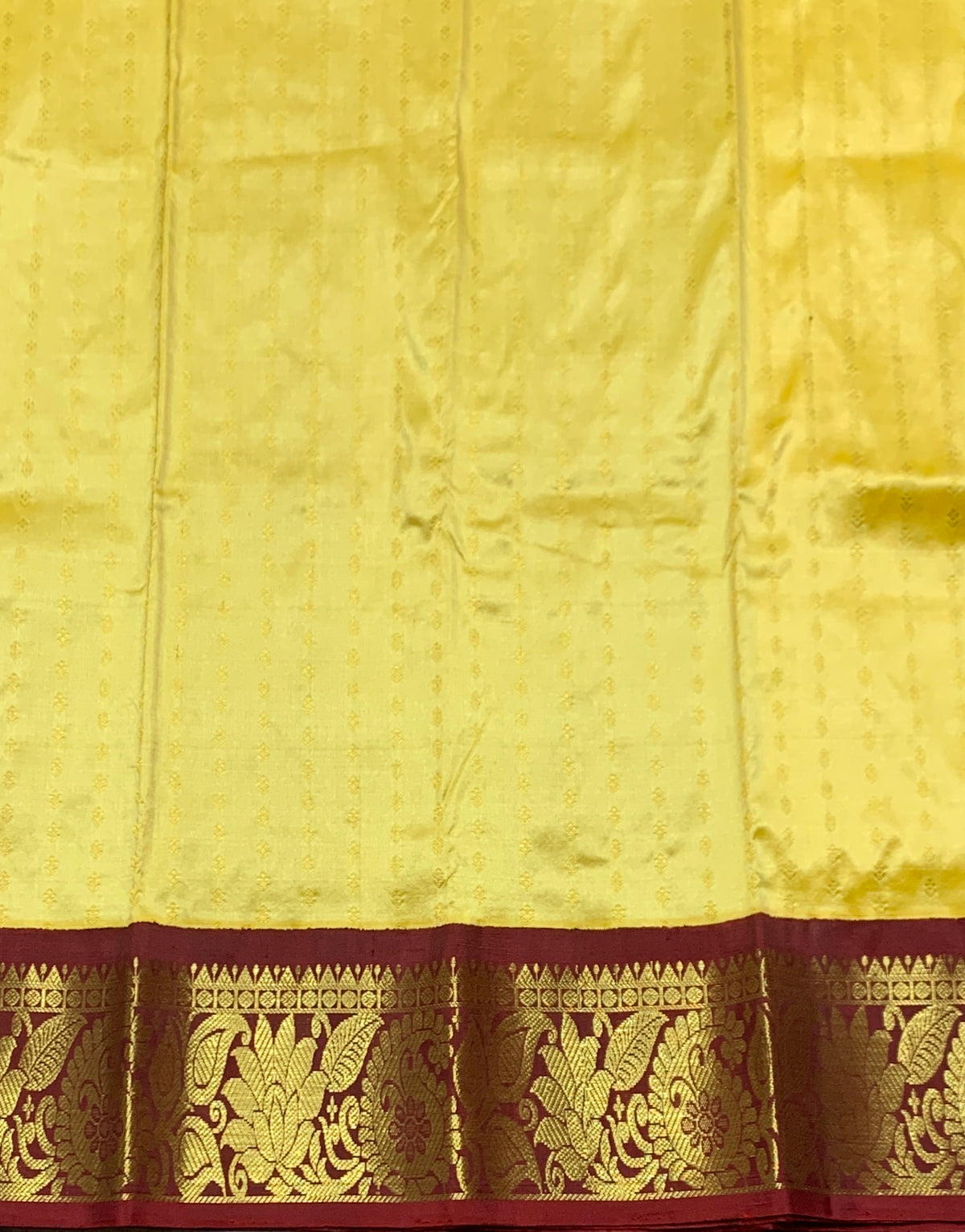 Lime Yellow Shade Pure Kanchipuram Kids Pattu Pavadai with Contrast Border for Newborn to 2 Years