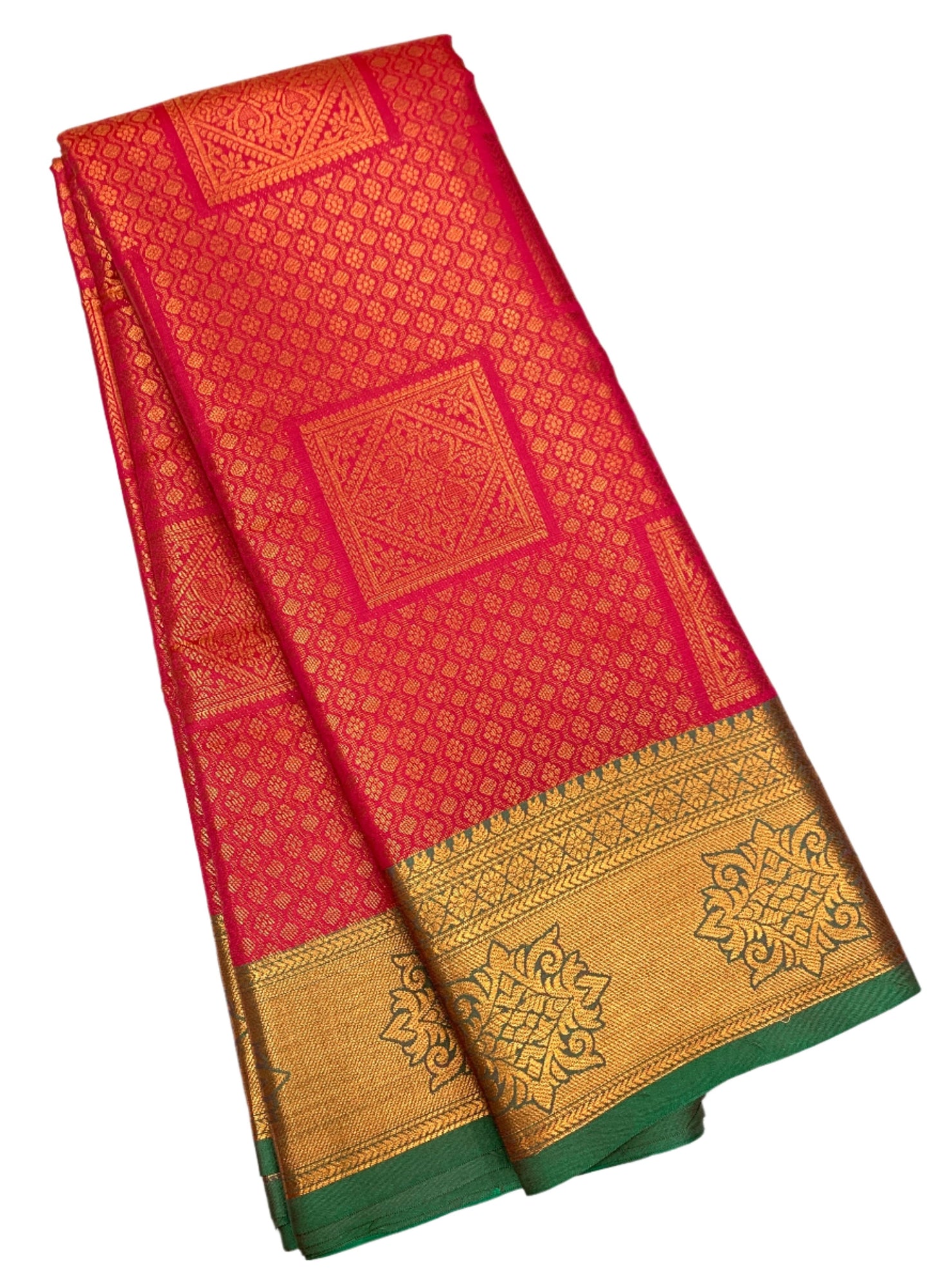 Art Silk Saree Pink Colour with Green Border