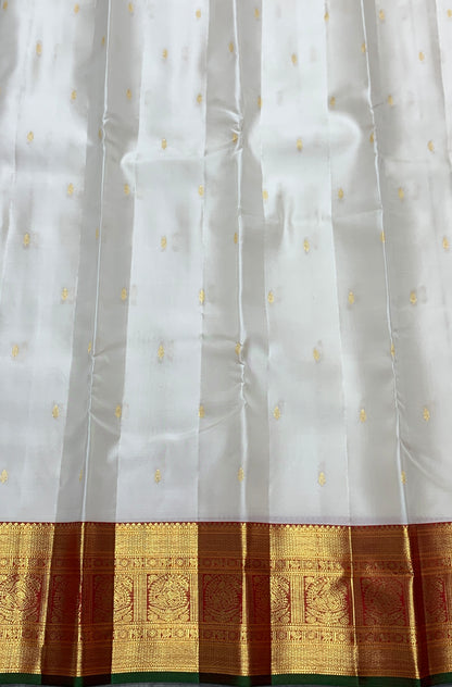 Pure Kanchipuram Silk Off White Colour with Red and Golden Zari Border