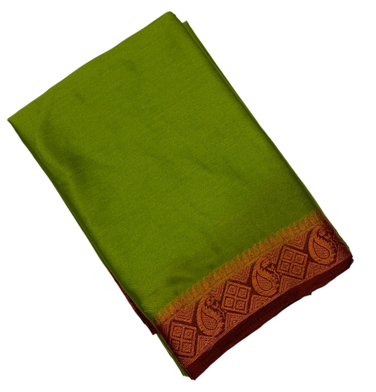 Crepe Saree Olive Green Colour with Brown Border