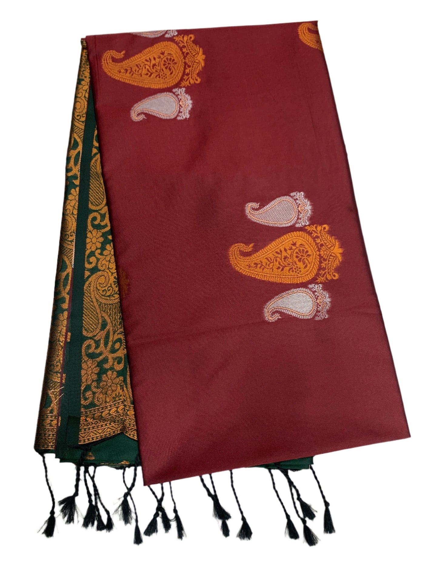 Soft Vegan Silk Saree Brown Colour with Border less