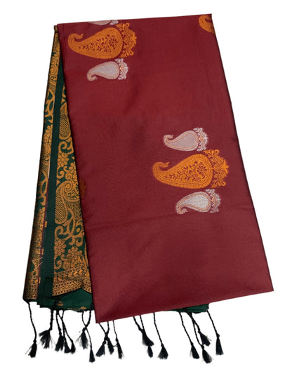 Soft Vegan Silk Saree Brown Colour with Border less