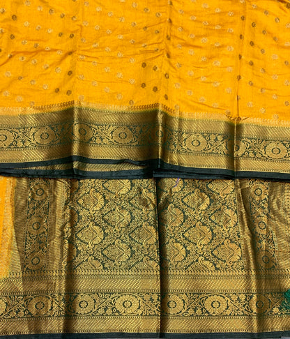Crepe Saree Mustard Colour with Green Border