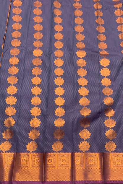 Vegan Silk Saree Gray Colour Saree with Copper Border