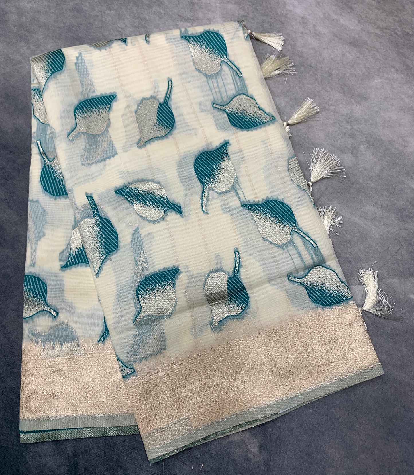 Banaras Katan Saree Off White Colour with Katan Work Border