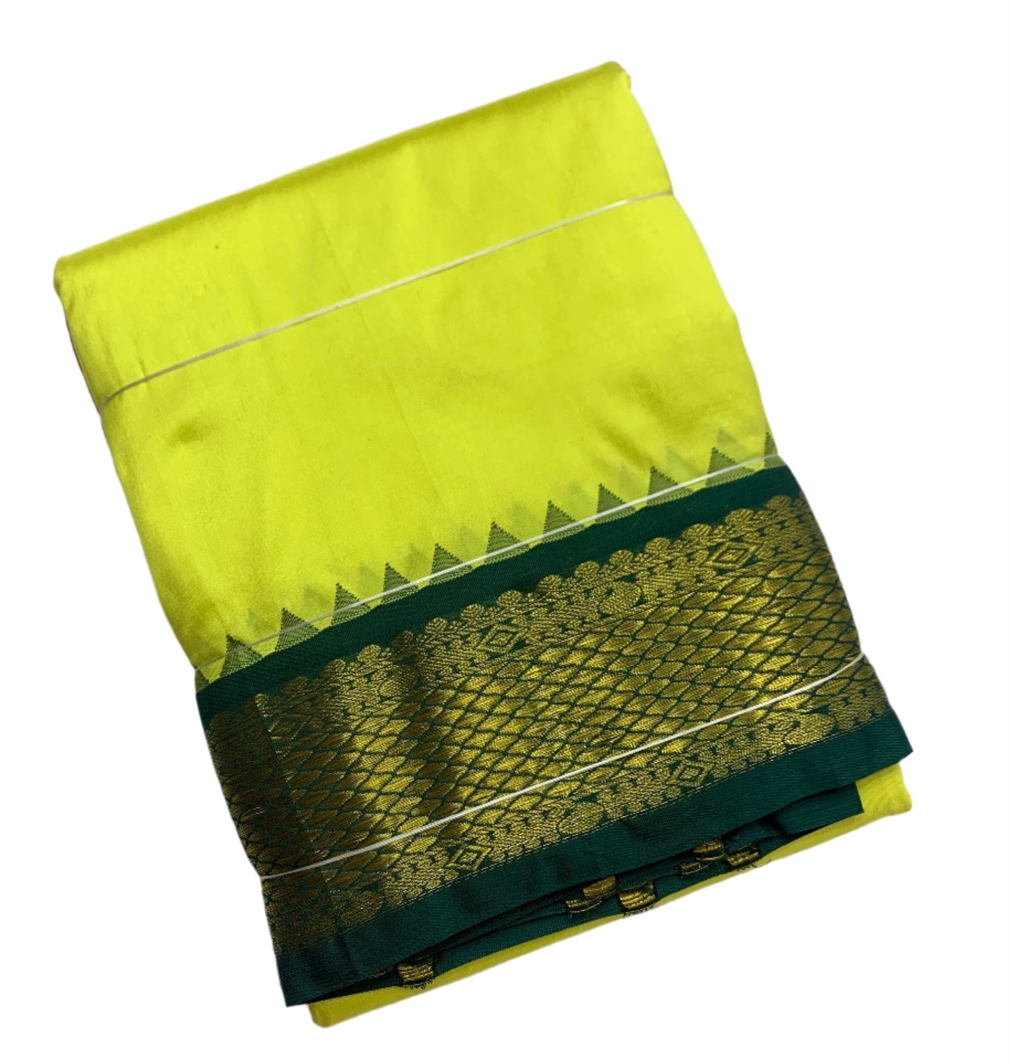 9X5 Pure Silk Dhoti Apple Green Colour Medium Border