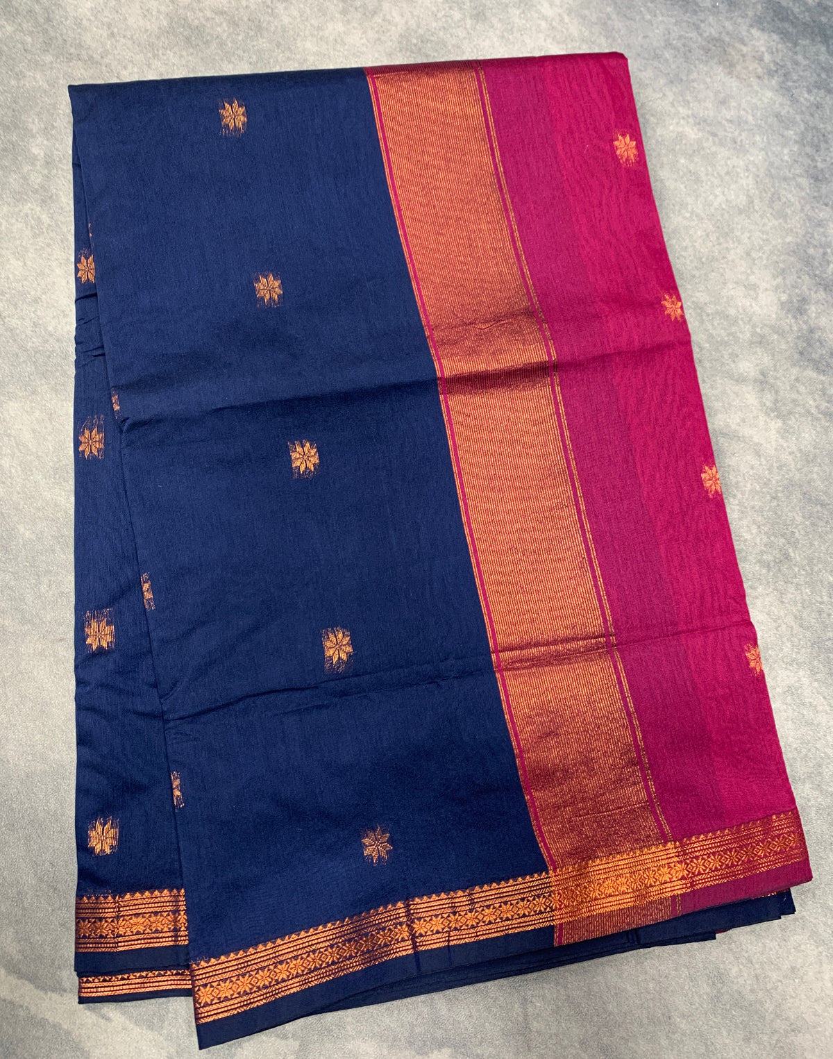 Navy Blue Colour Silk Cotton Saree with Copper Zari Border