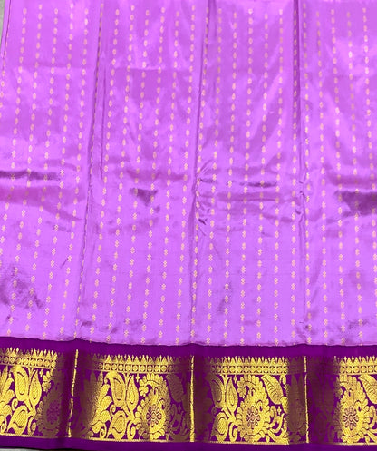 Lavender Shade Pure Kanchipuram Kids Pattu Pavadai with Contrast Border for Newborn to 2 Years