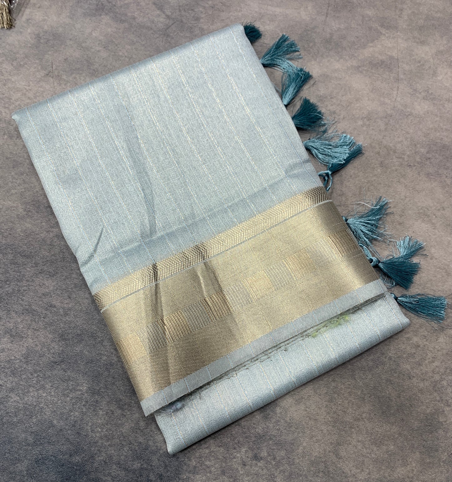 Banaras Katan Saree Light Sky Blue Colour with Katan Work Border