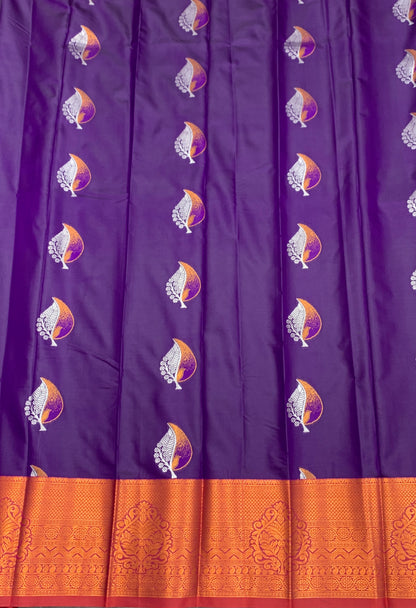 Soft Silk Casual Saree Violet Colour with Maroon Colour Border