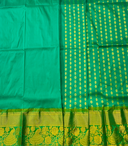 Parrot Green shade Semi Silk Kids Pattu Pavadai with contrast border for age above 10 years