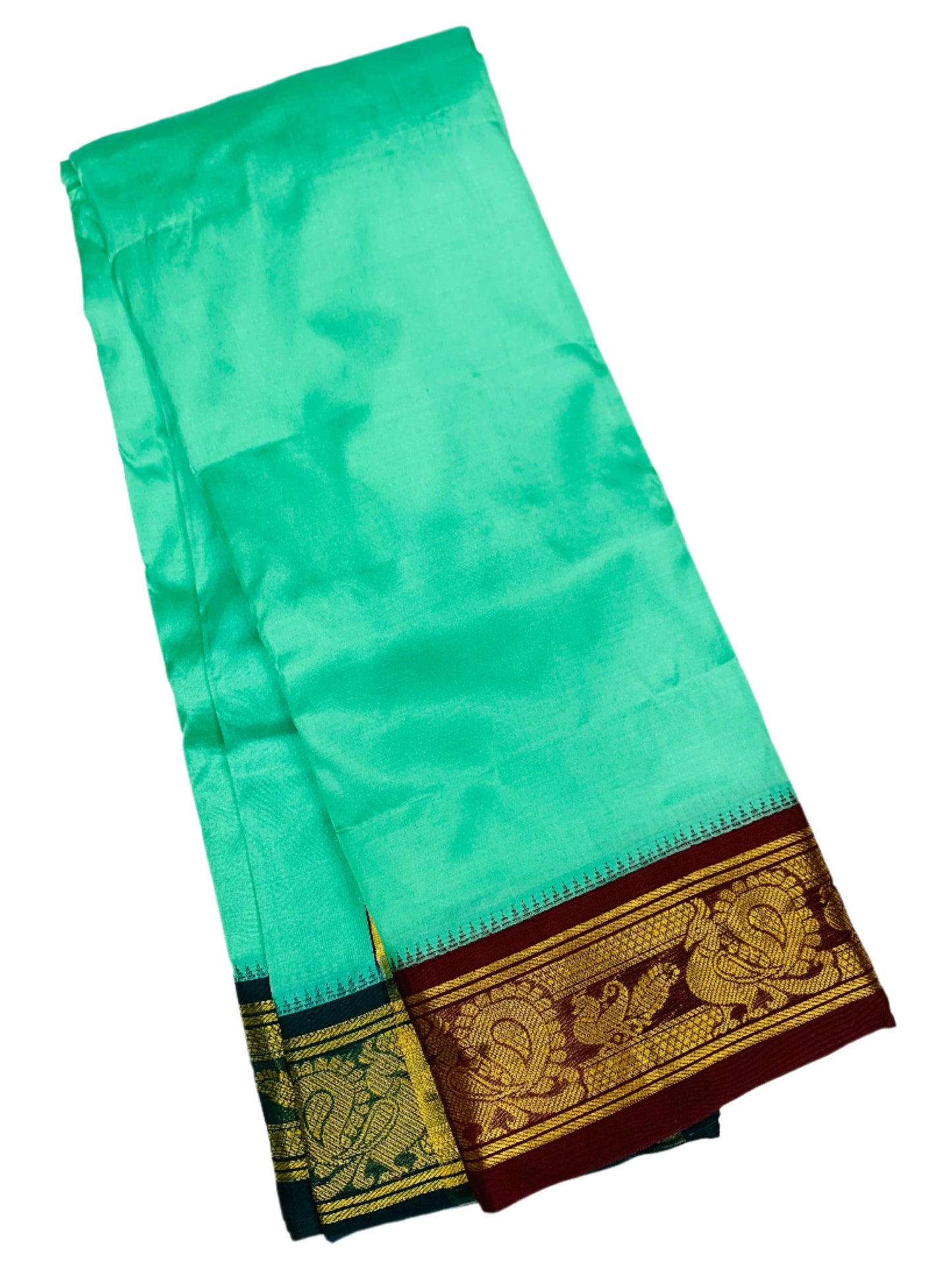 9X5 Pure Silk Dhoti Sapphire Colour Brown Border