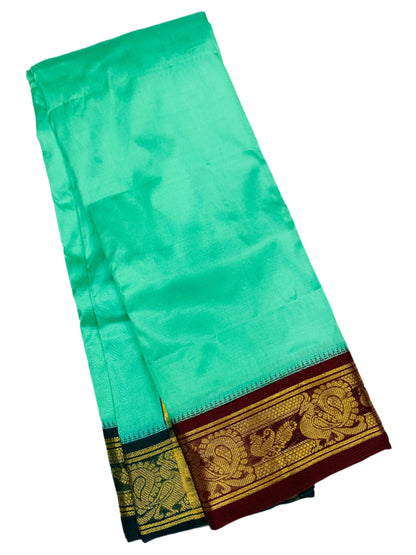 9X5 Pure Silk Dhoti Sapphire Colour Brown Border