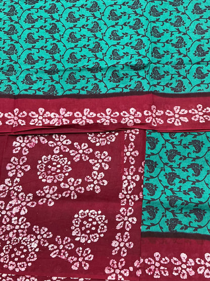 Chettinad Sungudi Cotton Rama Green Colour with Red Colour Border