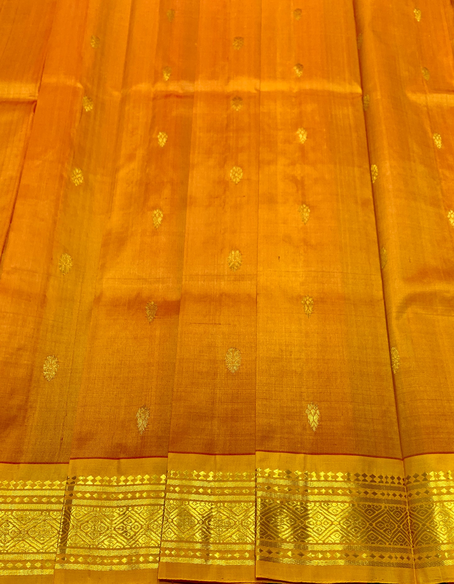 Pure Kanchipuram Silk Saree Mustard Colour Shade with Golden Zari Border