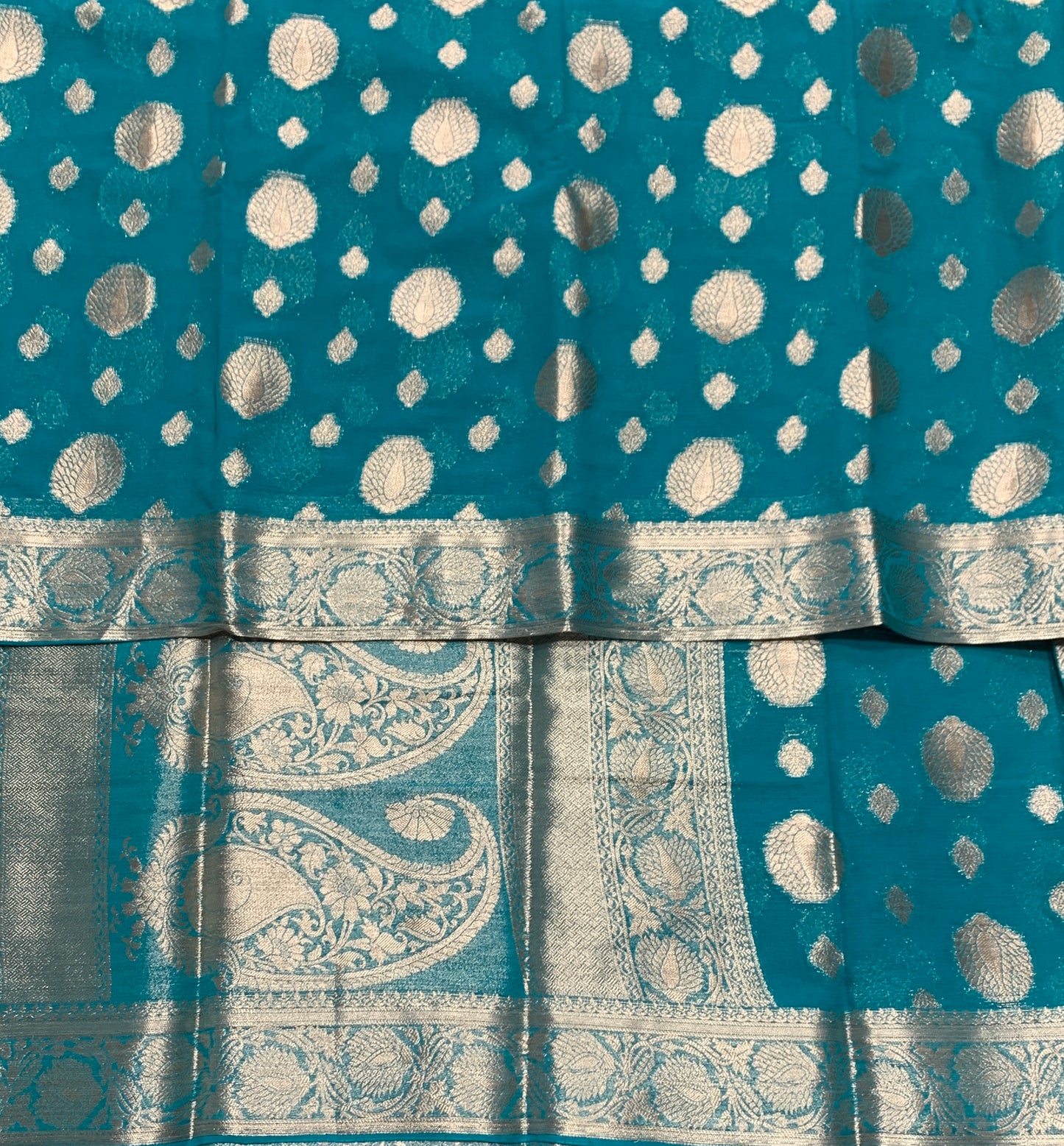 Georgette Saree Rama Green Colour with Sliver Floral Design Border