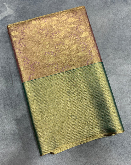 Fancy Tissue Saree Light Pink Colour with Olive Green Colour Border