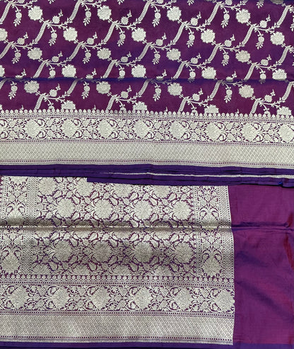 Pure Banaras Silk Saree Chocolate Brown (Dual Tone)Colour with Beautifully Crafted Floral Banarasi border