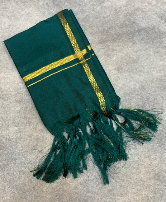 2 Mulam Silk Pooja Towel Forest Green Colour