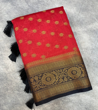Crepe Saree Red Colour with Block Border